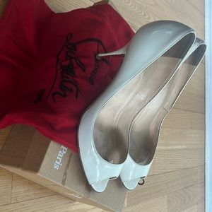 Christian Louboutin white patent peep-toe pumps